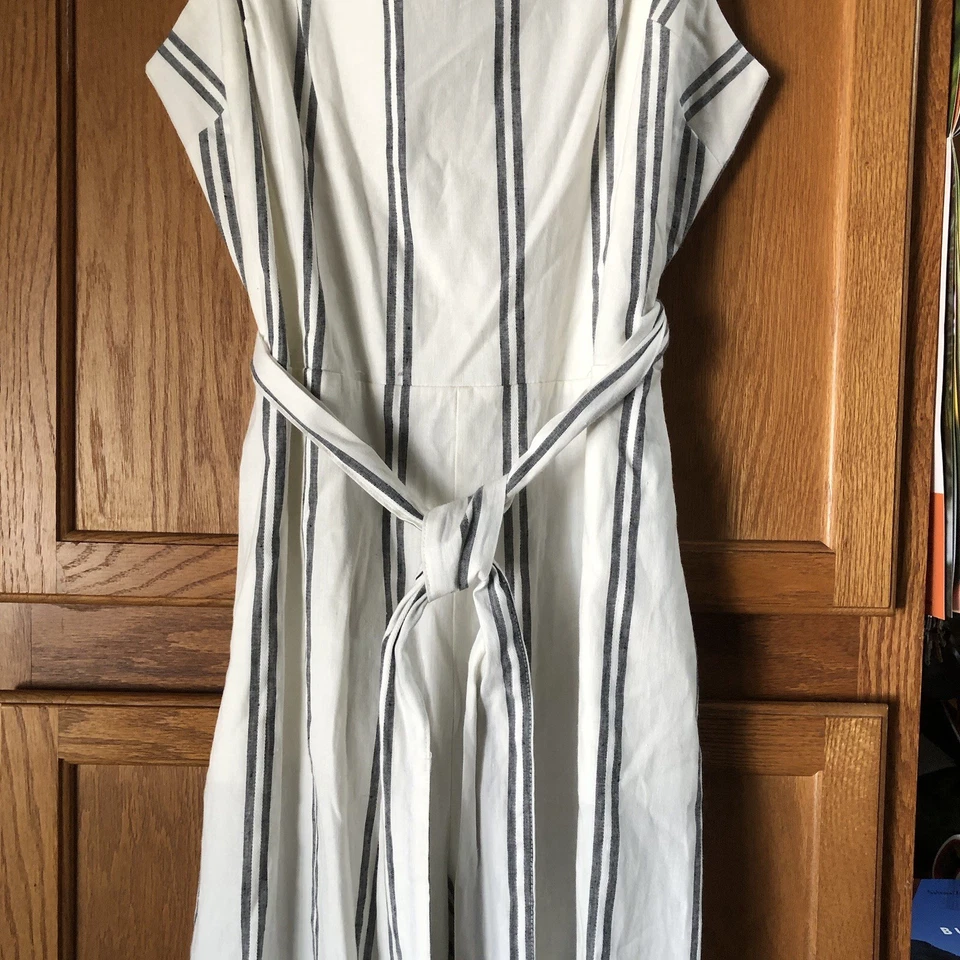 Mono GAP para mujer talla 8 sin mangas pierna ancha rayas lino algodón delantal corbata Foto 4 de 4