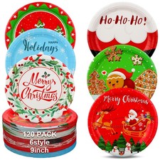 120 Pcs Christmas Plates Dessert Disposable Plates Santa Snowman Christmas Wr...
