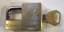 Vintage Gorilla Guard Brass Padlock Lock w/ Key - Very Good Condition.