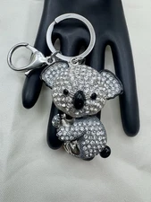 Koala Charm Keychain for Bag Car Keyring Black Enamel And Rhinestones Chunky