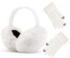 Winter Ear Muffs Gloves for Women Cute Foldable White Earmuffs Bone White