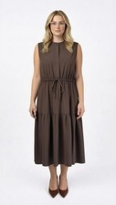 NWT Calvin Klein Brown Tiered Midi Dress  Drawstring Waist Sleeveless Size 14