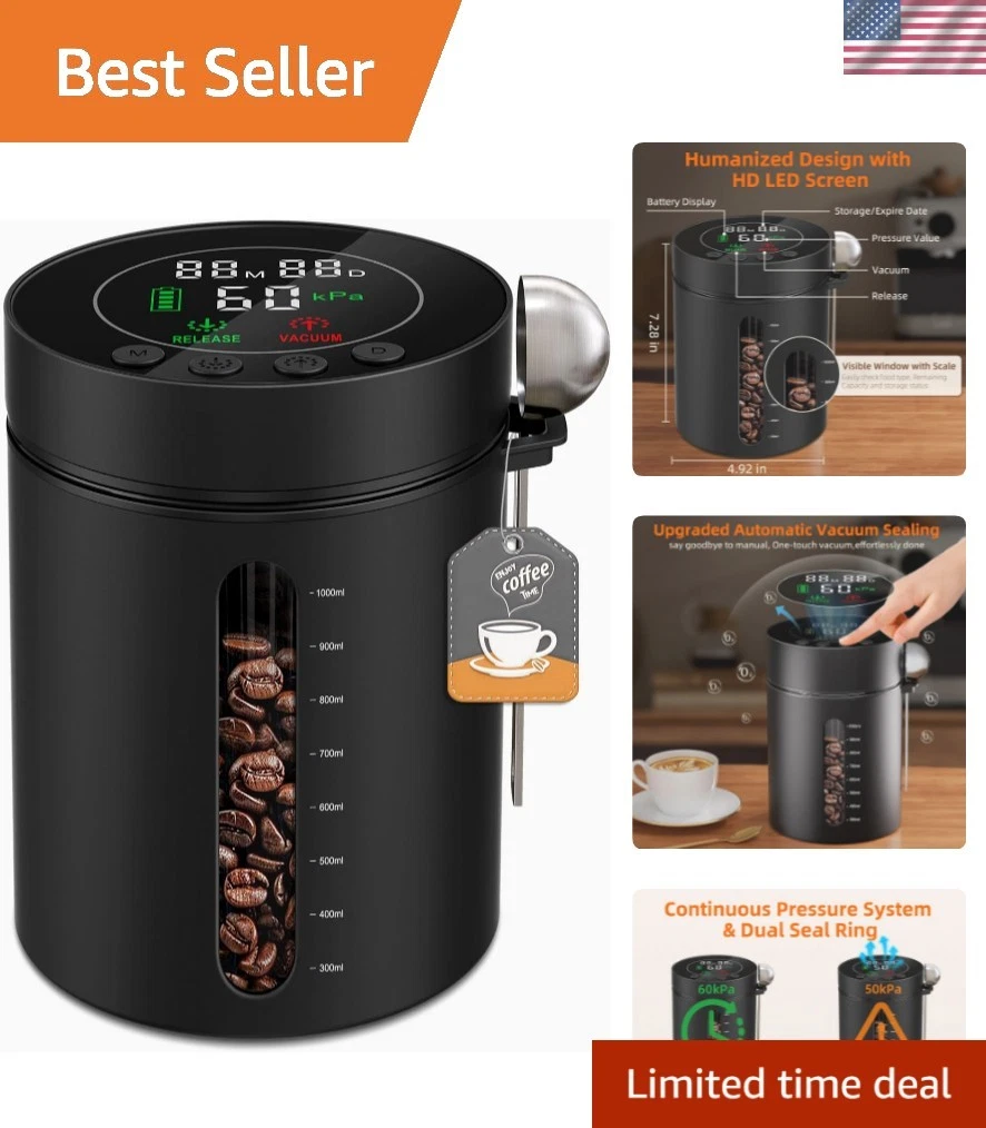 Automatic Vacuum Coffee Canister, 1.3L Airtight Food Storage Containers with ...