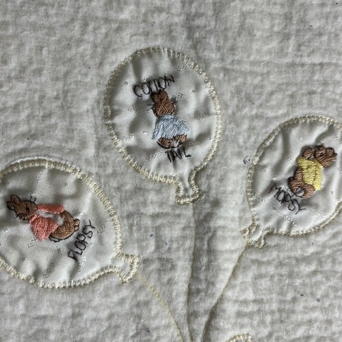 Vintage 80s Quiltex Beatrix Potter Baby Blanket Flopsy Mopsy Cottontail Ivory - Picture 4 of 8
