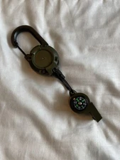 Tactical Military Style Whistle w/ Compass & Retractable Carabiner Lanyard - New