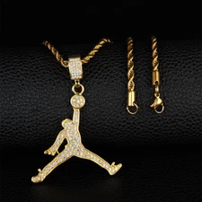 Men's Stainless Steel Necklace Flying Basketball Pendant Chain Jewelry Gifts New
