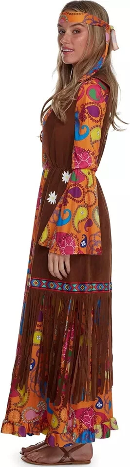 Disfraz Hippie Para Mujer Años 70 S - XXL Damas Vestido Hippy Largo Años 70 Flor Niño Foto 4 de 4