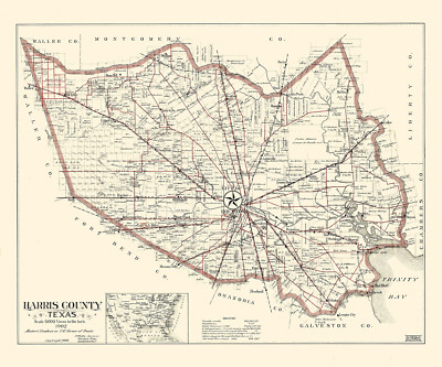 1902 Map of Harris County Texas Houston