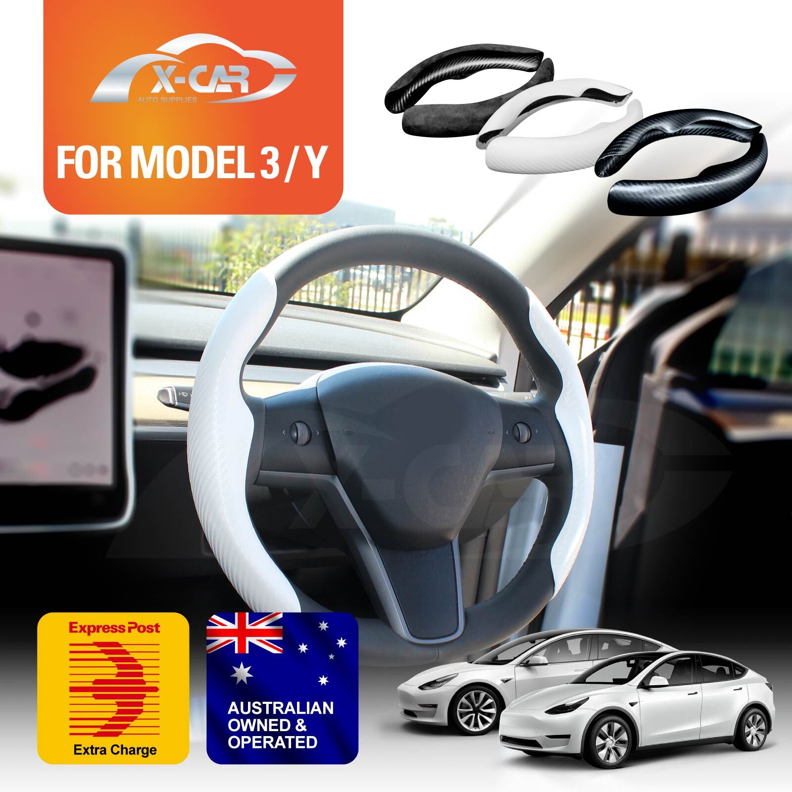 Tesla Model 3 ModelY Carbon Fiber Style Flocking Custom-Fit Steering Wheel Cover
