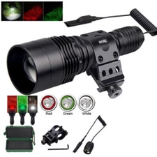 Hunting Flashlight Torch Red Green/White LED Scope Mount Rifle