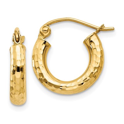 8 mm 10k Gelbgold glänzend geschnitten 3 mm runder Reifen Ohrringe 10TC268