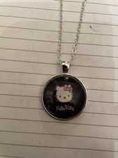 Black Glam Hello Kitty Silver Round Pendant Necklace