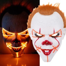 LED Light Up Halloween Mask Scary Clown Face Mask Cosplay Costume Party Prop