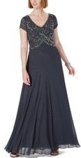 J Kara Women's Cap Sleeve Beaded Empire Waist Gown Size 8 Gray