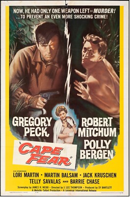 1962 Cape Fear Original Movie Poster Linen 27x41 Horror Cult G. Peck R. Mitchum