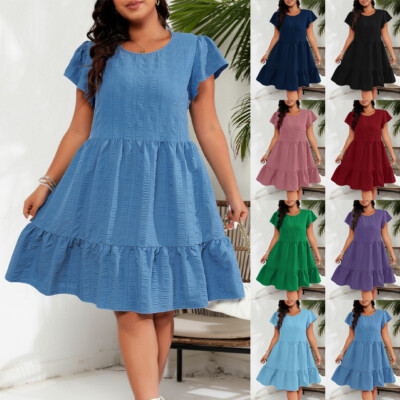 Womens Summer Casual Swing Sun Dress Holiday Short Sleeve