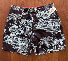 NEW NAUTICA Men Swim Short XL Tropical Dark Brown Light Blue Lined 6  Inseam NWT
