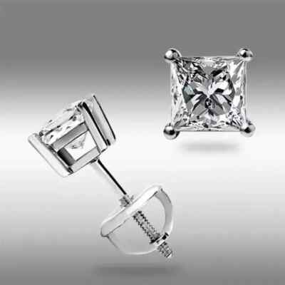 2ct Lab Created Diamond Princess Cut Women's Stud Earring 14K White Gold Plated