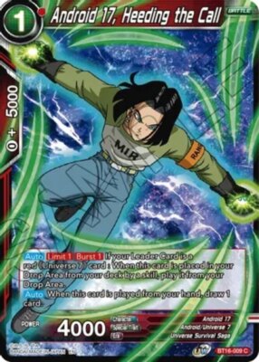 NM-Mint DBS:M Android 17, Heeding the Call - BT16-009 - C Realm of the Gods (BT1