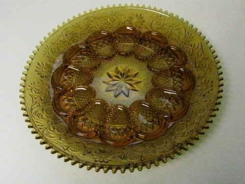 Tiara Indiana Glass Amber Sandwich 12" Deviled Egg Server Plate Platter Tray