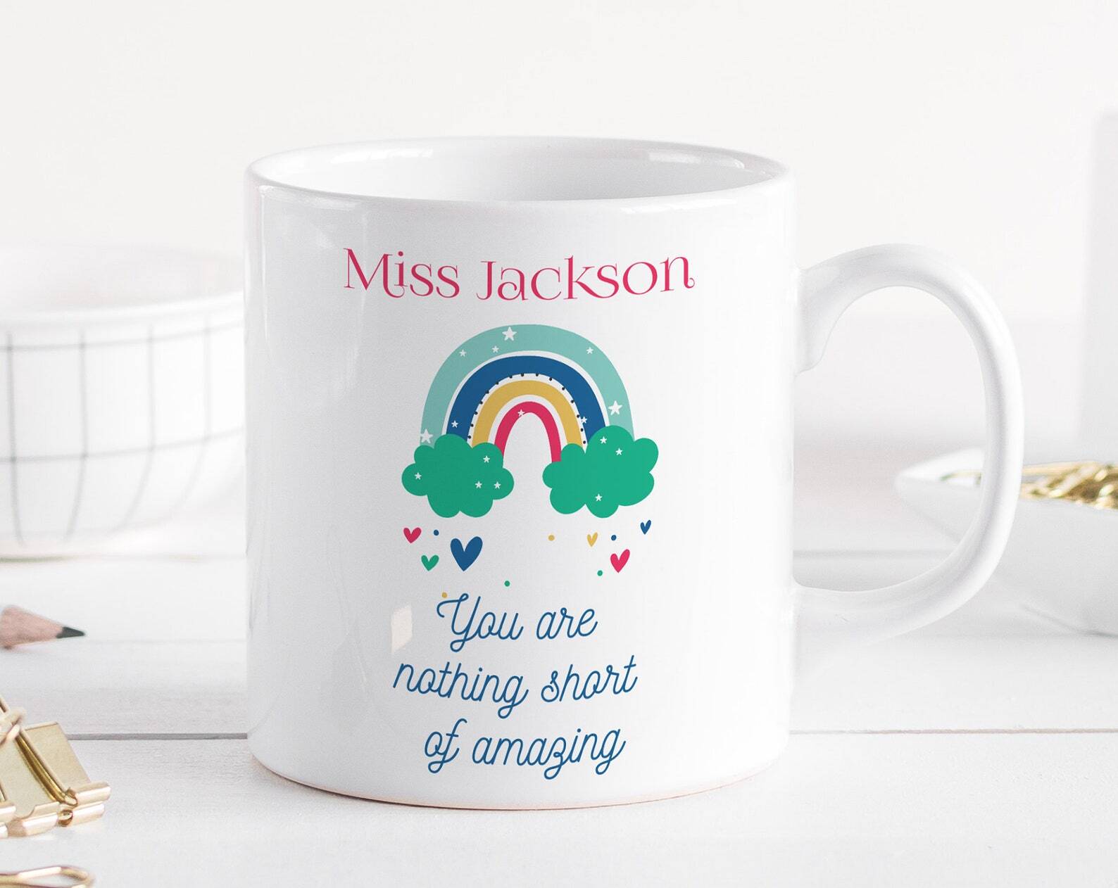 Teacher Rainbow Mug With Name Personalised Teacher Thank You Gift Cute Teacher