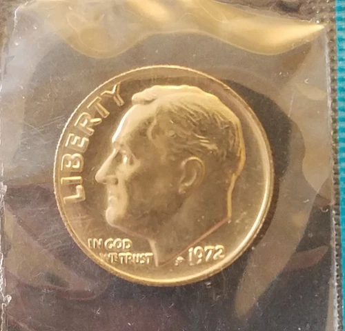 1972(P) United States 10 cents - Roosevelt dime, UNC in mint pack, KM-195a (US8)