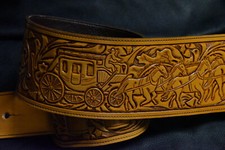 Guitar strap leather tooled all hand made in USA Sheridan oak leaf 4" new