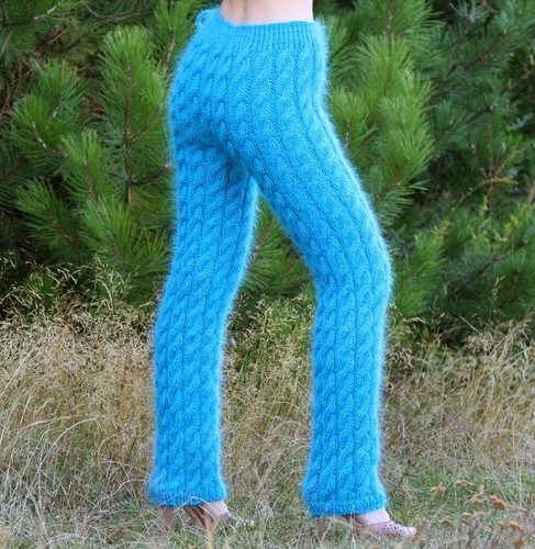 Blue cable mohair pants thick fuzzy 