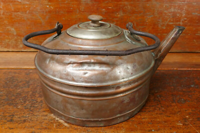 Vintage ANTIQUE Rome Metal Ware Mfg BIG Copper Tea Pot Kettle w/ Handle 10 1/4 