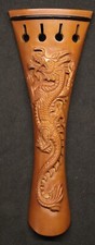 Handmade Carved boxwood violin tailpiece 4/4. Dragon High Relief design  40