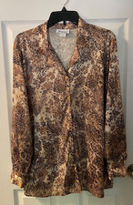 Vintage 1980s Joanna Gold Paisley Animal Print Blouse Top Shirt 80s XL