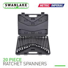 20pc Ratcheting Wrench Combination Flat Ratchet Spanner Set Inch Mm With Case