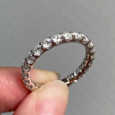 WOMENS 3mm Round VVS1 Moissanite Full Eternity Engagement Ring White Gold Plated