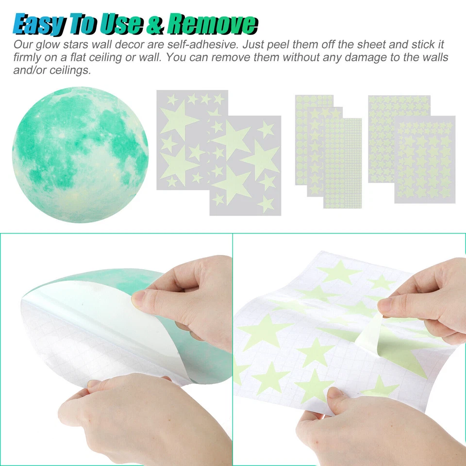 3D Glow In The Dark Wall Stickers Luminous Stars Moon Child Room Ceiling Decor - Image 3 of 4