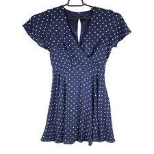 Womens Blue White Polkadot Express Mini Dress  Cap Sleeved Size 4