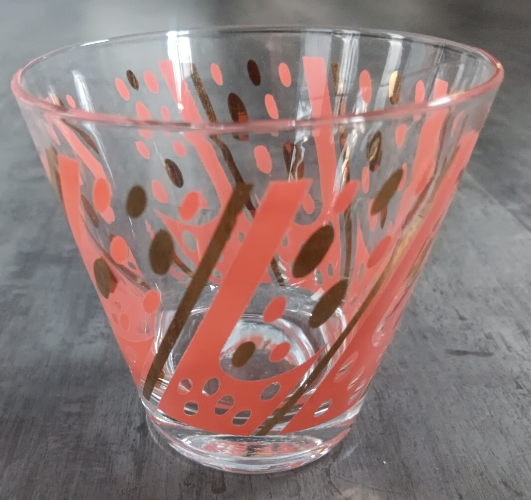 Fred Press Signed Mid-Century Green and Gold Atomic  Fred Press Barware Signed Lowball Glasses Gold Wheat Set of 4 MCM main image 1