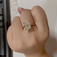 2Ct Emerald Cut Lab Created Diamond Women Engagement Ring 14K White Gold Plated