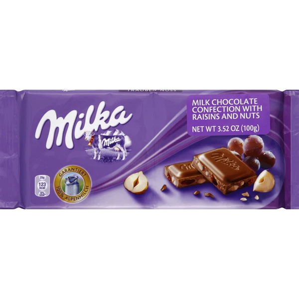 Confección de chocolate con leche Milka, con pasas y nueces 3,52 oz paquete de 5 ¡Envío gratuito! Foto 2 de 4