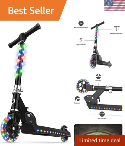 Fun & Safe Light-Up Kick Scooter for Kids - Adjustable & Foldable in Black