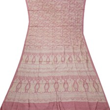 Namaste Vintage Pink Sarees 100 Pure Silk Printed Indian Sari 5YD Craft Fabric
