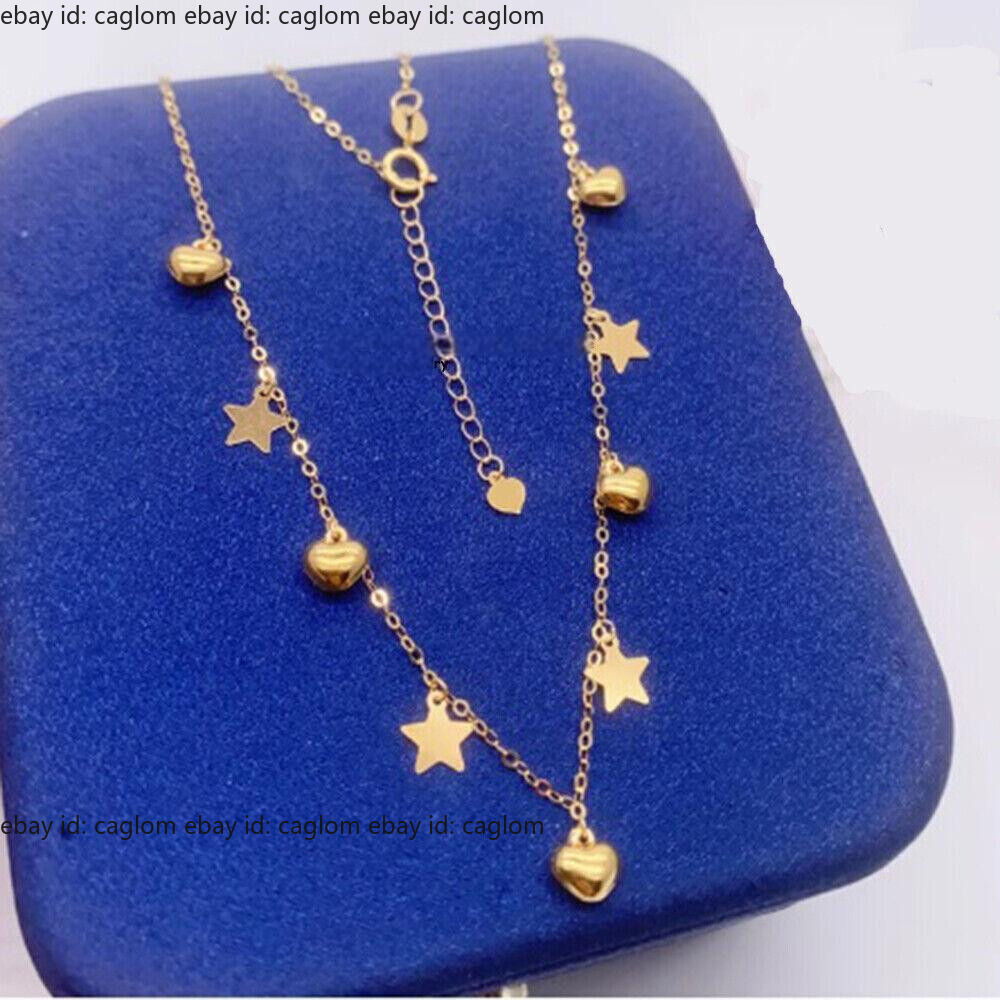 Pure Au750 18K Yellow Gold Chain Thin Heart Star Link Necklace 1.3
