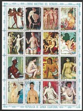 Equatorial Guinea, 1974, Nude Paintings Art, CTO Used Sheet of 16 Stamps #C62726