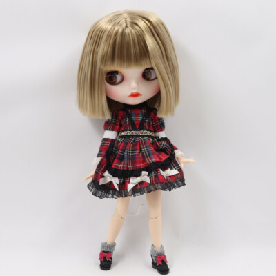 12'' Blythe doll Nude Joint Body Mixed Color Blond Straight Hair carved lips