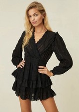 LoveShackFancy Milena Long Sleeve Mini Dress In Black - size M - NWT 