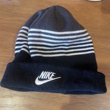 Nike Sportswear Beanie Hat Cap Blue Gray Striped Winter Youth OSFA One Size