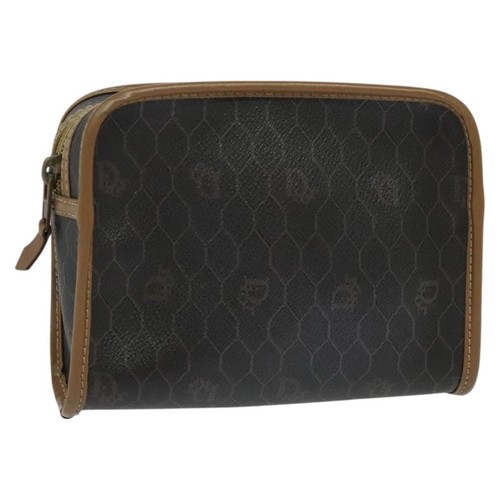 Christian Dior Vintage Honeycomb Zip Canvas And Leather Black Clutche & Pouche