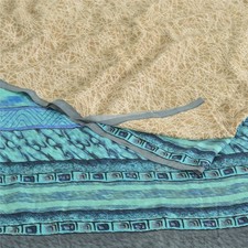 Sanskriti Vintage Saree Blue-Cream Pure Crepe Abstract Print Sari 5.5 Yd Fabric
