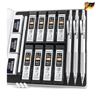 Druckbleistift Set Nicpro 3 Stück 0 7 mm HB Minen 6 Stück 3