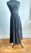 Vintage Cedars Black Suede Leather High Waist A-Line Midi Skirt
