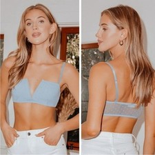 Free People Sierra Swiss Dot Bandeau Bra in The Rain Blue - Small
